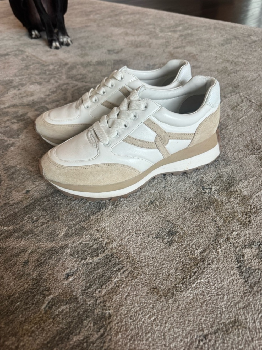 Veronica Beard Women's Neutral White & Beige Leather Suede Sneakers